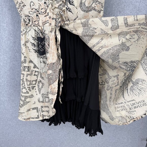 Harry Potter Marauders Map Dress Size S Black Cream Corset Sweetheart Milkmaid - Picture 8 of 15
